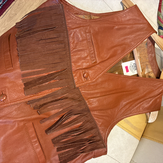 Rust Fringe Leather Western Vest