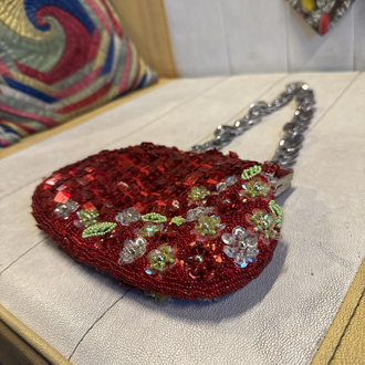 Y2K Beaded & Sequined Red Chain Bag