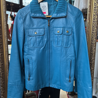 Asymmetric Pocket Teal Leather Jacket