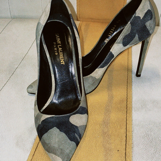 Saint Laurent Paris Camouflage Suede Stilettos