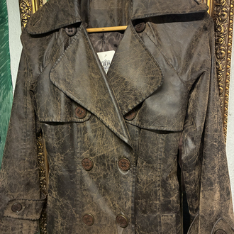 Distressed Faux Leather Trench Coat