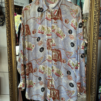 80’s Nautical Print Shirt – Sailing Ship & Compass Design