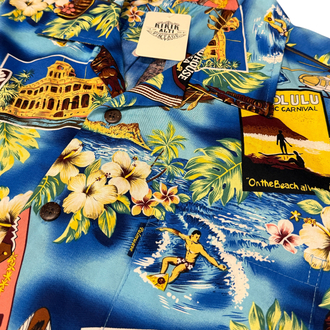 90's Hawaiian Aloha Print Blue Short Sleeve Shirt