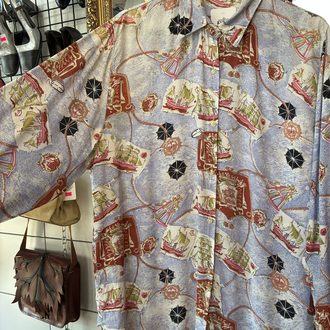 80’s Nautical Print Shirt – Sailing Ship & Compass Design