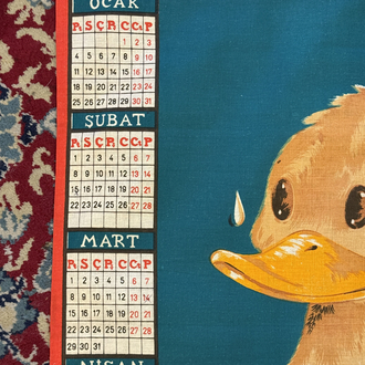 Vakko 1982 Vintage Wall Calendar - Duck Illustrated Cotton Fabric Poster