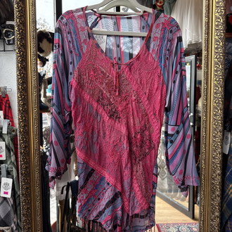 Y2K Boho Mesh Patchwork Top