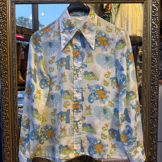 70s Novelty Animal Print Pointed Collar Shirt