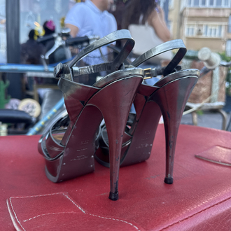 Yves Saint Laurent (YSL) Metallic Silver Tribute Platform Heels