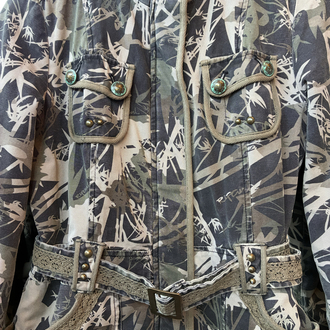 Mid-2000s WenQi Belted Camo Safari Utility Jacket