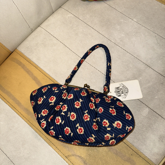 50’s Quilted Floral Kiss-Lock Purse — Midnight Blue & Cherry Bloom