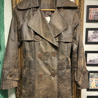 Distressed Faux Leather Trench Coat