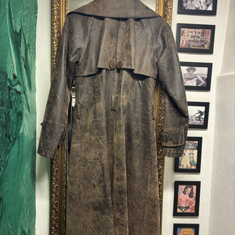 Distressed Faux Leather Trench Coat
