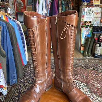 60’s Brown Leather Lace-Up Riding Boots