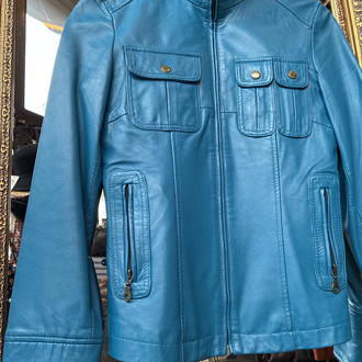 Asymmetric Pocket Teal Leather Jacket