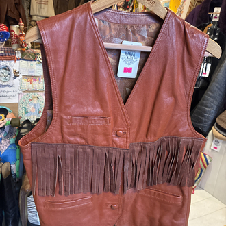 Rust Fringe Leather Western Vest
