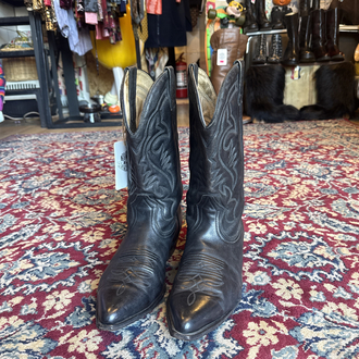 Cowboy Boots Black Genuine Leather Embroidered