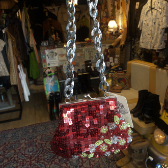 Y2K Beaded & Sequined Red Chain Bag