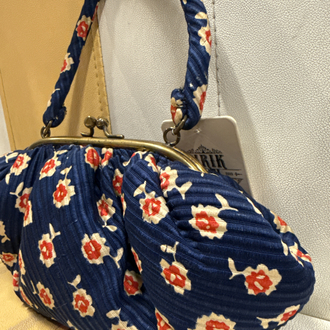 50’s Quilted Floral Kiss-Lock Purse — Midnight Blue & Cherry Bloom