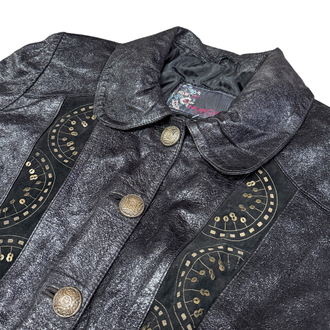 90's Embellished & Sequined Black Leather Jacket