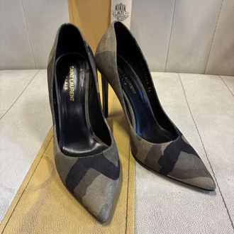 Saint Laurent Paris Camouflage Suede Stilettos