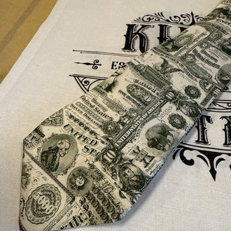 Rare US Currency Print Silk Tie - 1901 Bison & Silver Certificate