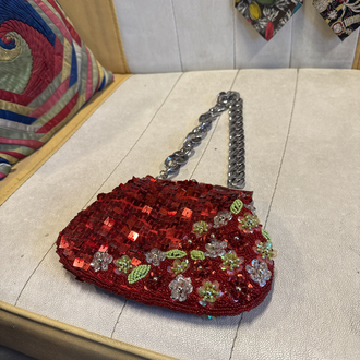 Y2K Beaded & Sequined Red Chain Bag
