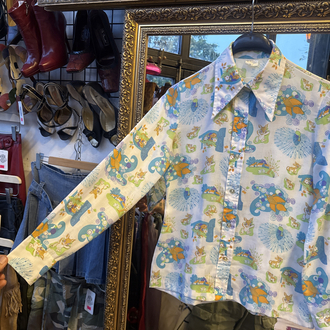 70s Novelty Animal Print Pointed Collar Shirt