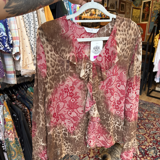 Y2K Wild Lace Leopard Ruffle Blouse