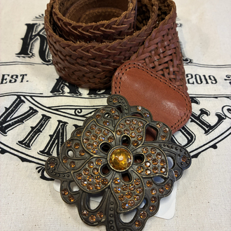 90's Big Flowers Leather Belt
