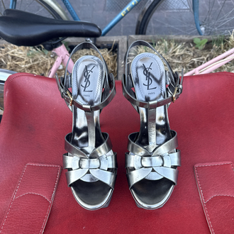 Yves Saint Laurent (YSL) Metallic Silver Tribute Platform Heels