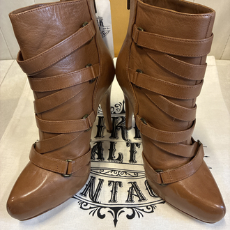 00's Strapped Caramel High-Heel Ankle Boots