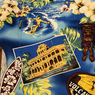 90's Hawaiian Aloha Print Blue Short Sleeve Shirt