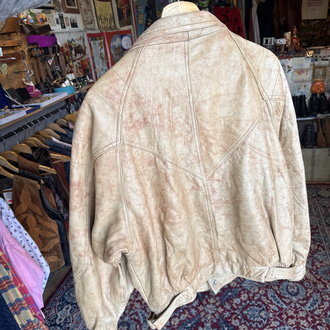 80's Earth Tone Distressed Leather Bomber Jacket
