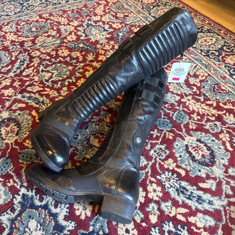 Black Leather Moto Knee-High Boots
