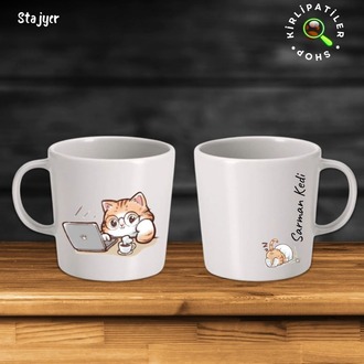 KirliPatiler Taş Kupa Fincan Üzeri Çalışan Kedi Baskılı