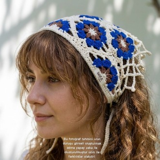 Saks Mavisi Çiçekli Bandana