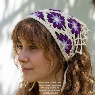 Mor Çiçekli Bandana