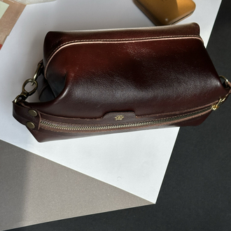 Longian El Yapımı Deri Clutch - Koyu Kahve