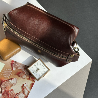Longian El Yapımı Deri Clutch - Koyu Kahve