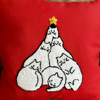 Kedi Ağaç Figürlü Yılbaşı Kırlent Kılıfı 