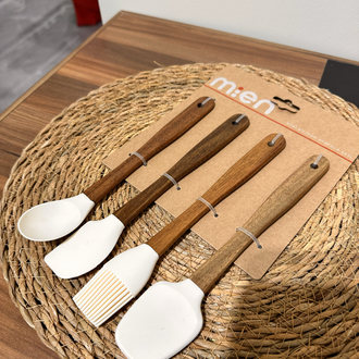 Akasya Saplı Mini Silikon Spatula Seti