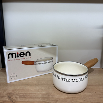 Mien Emaye Derin Sosluk 14 cm – Ahşap Saplı Krem Renk