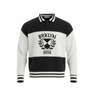 broklyn baskılı polo kazak