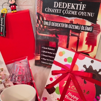 Kırmızı Hediye Seti & Bolçi Çikolata & Dedektif Oyunlu