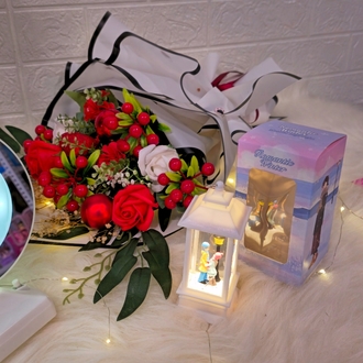 Sevgiliye Özel Set/ Premium Buket& Sihirli Ayna& Özel çift ışıklı Biblo
