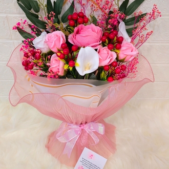 Laydy Lüks Pembe Kokina Buketi /Sevgililer Günü /Yılbaşı Hediyesi 