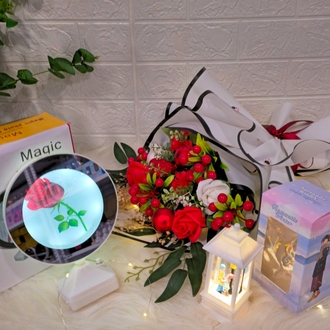 Sevgiliye Özel Set/ Premium Buket& Sihirli Ayna& Özel çift ışıklı Biblo