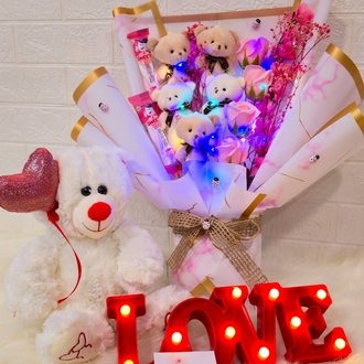 3’lü set / Led ışıklı rengarenk Lüx ayıcık buketi/ love ışıklı biblo