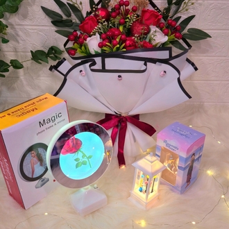 Sevgiliye Özel Set/ Premium Buket& Sihirli Ayna& Özel çift ışıklı Biblo