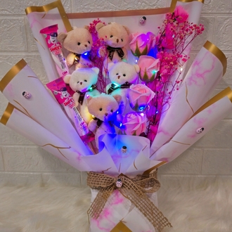 3’lü set / Led ışıklı rengarenk Lüx ayıcık buketi/ love ışıklı biblo